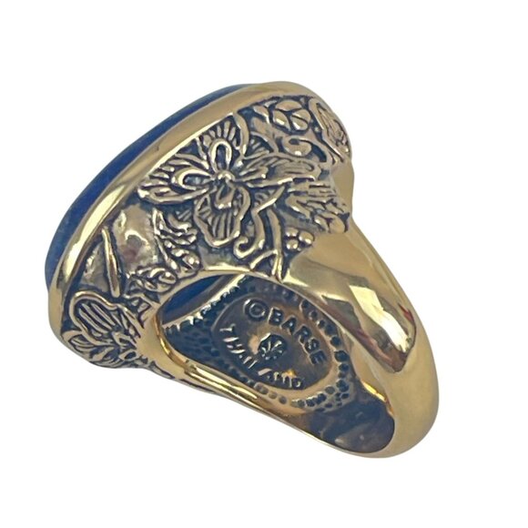 Barse Handcrafted Blue Lapis Gold-Tone Oval Ring With Floral Detailing Size 8 - Picture 6 of 9